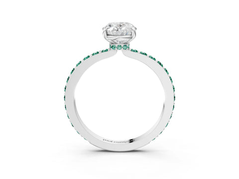 White gold Oval Cut Diamond Pavé Engagement Ring with Round with Green Sapphire side stone Accents and Prong Setting_27