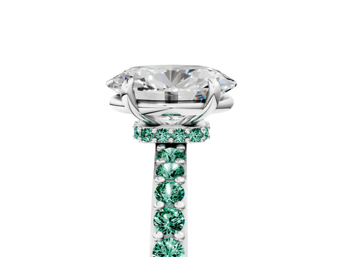 White gold Oval Cut Diamond Pavé Engagement Ring with Round with Green Sapphire side stone Accents and Prong Setting_29