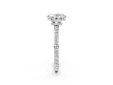 White gold Oval Cut Diamond Pavé Engagement Ring with Round with Moissanite side stone Accents and Prong Setting_14