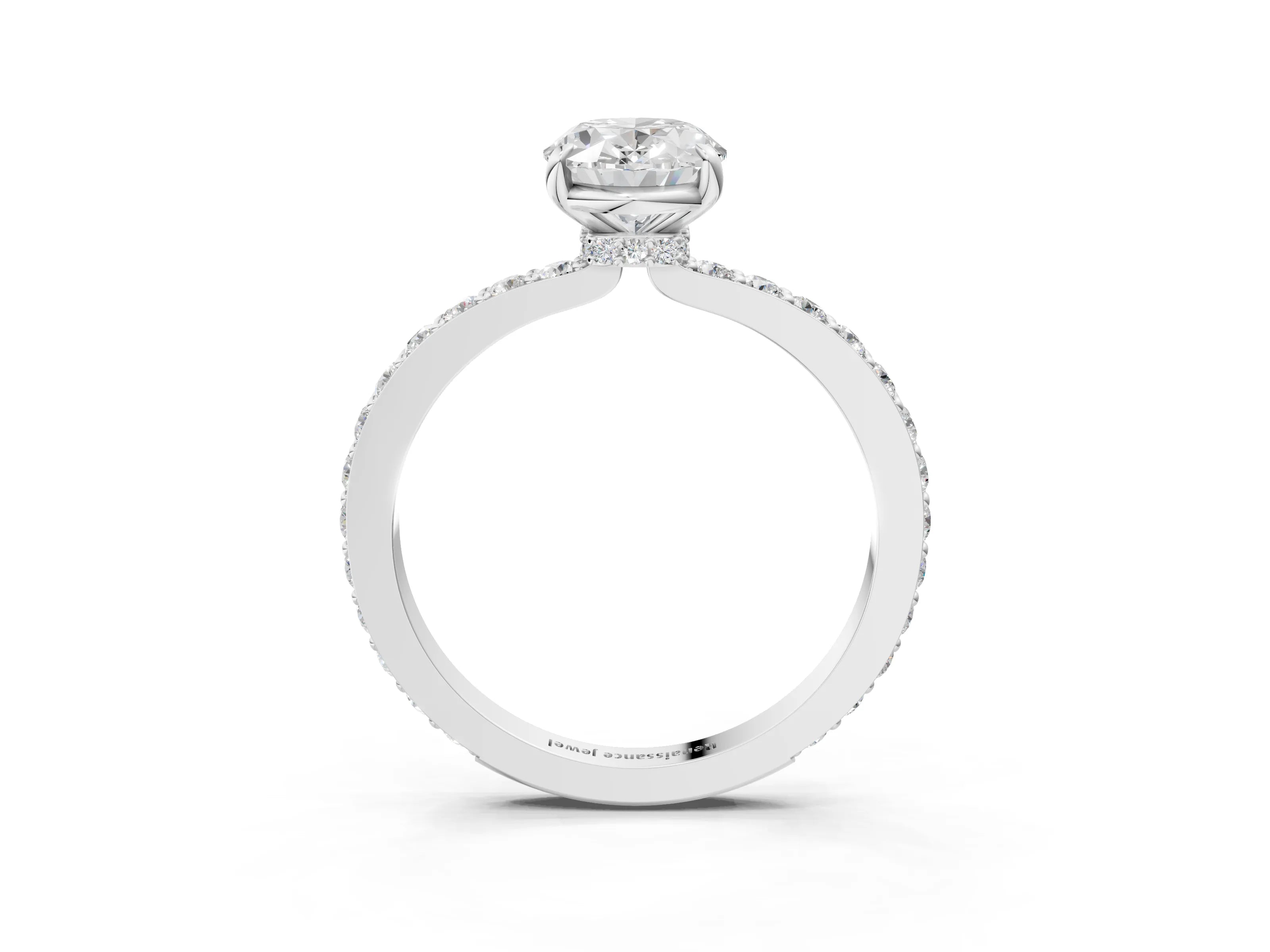 White gold Oval Cut Diamond Pavé Engagement Ring with Round with Moissanite side stone Accents and Prong Setting_15