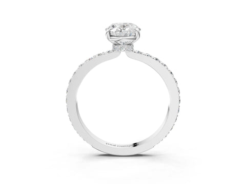 White gold Oval Cut Diamond Pavé Engagement Ring with Round with Moissanite side stone Accents and Prong Setting_15
