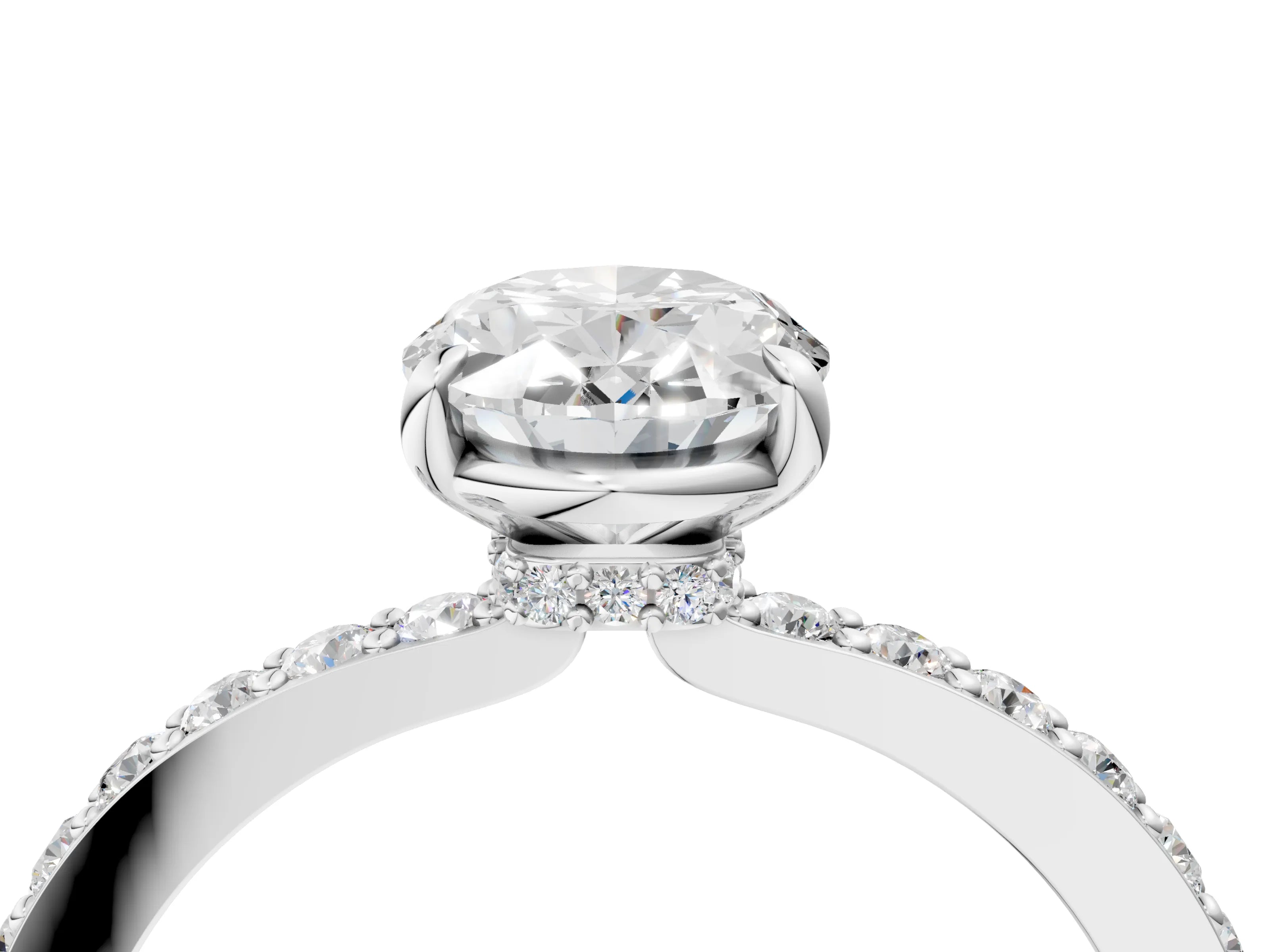 White gold Oval Cut Diamond Pavé Engagement Ring with Round with Moissanite side stone Accents and Prong Setting_16
