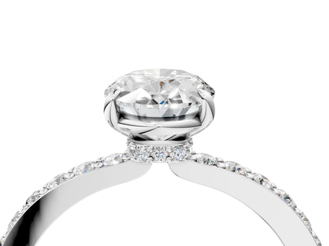 White gold Oval Cut Diamond Pavé Engagement Ring with Round with Moissanite side stone Accents and Prong Setting_16