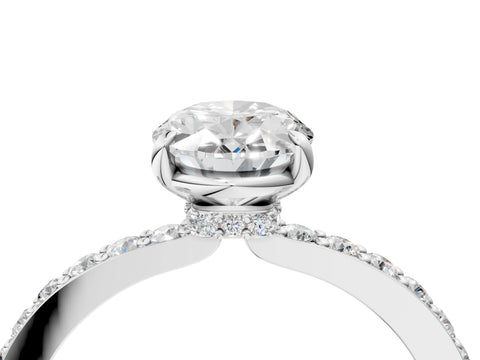 White gold Oval Cut Diamond Pavé Engagement Ring with Round with Moissanite side stone Accents and Prong Setting_16