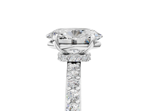 White gold Oval Cut Diamond Pavé Engagement Ring with Round with Moissanite side stone Accents and Prong Setting_17