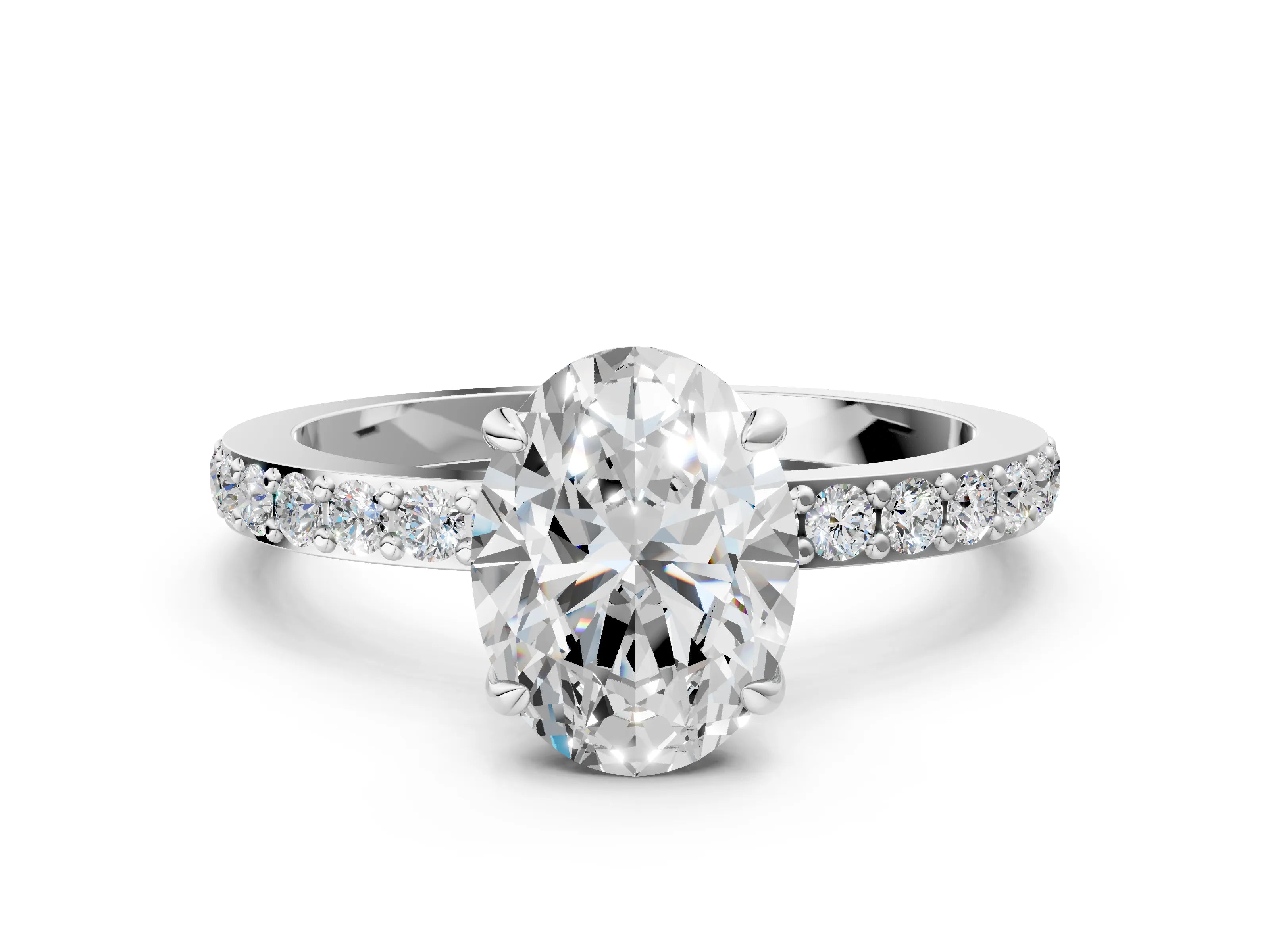 White gold Oval Cut Diamond Pavé Engagement Ring with Round with Moissanite side stone Accents and Prong Setting_21