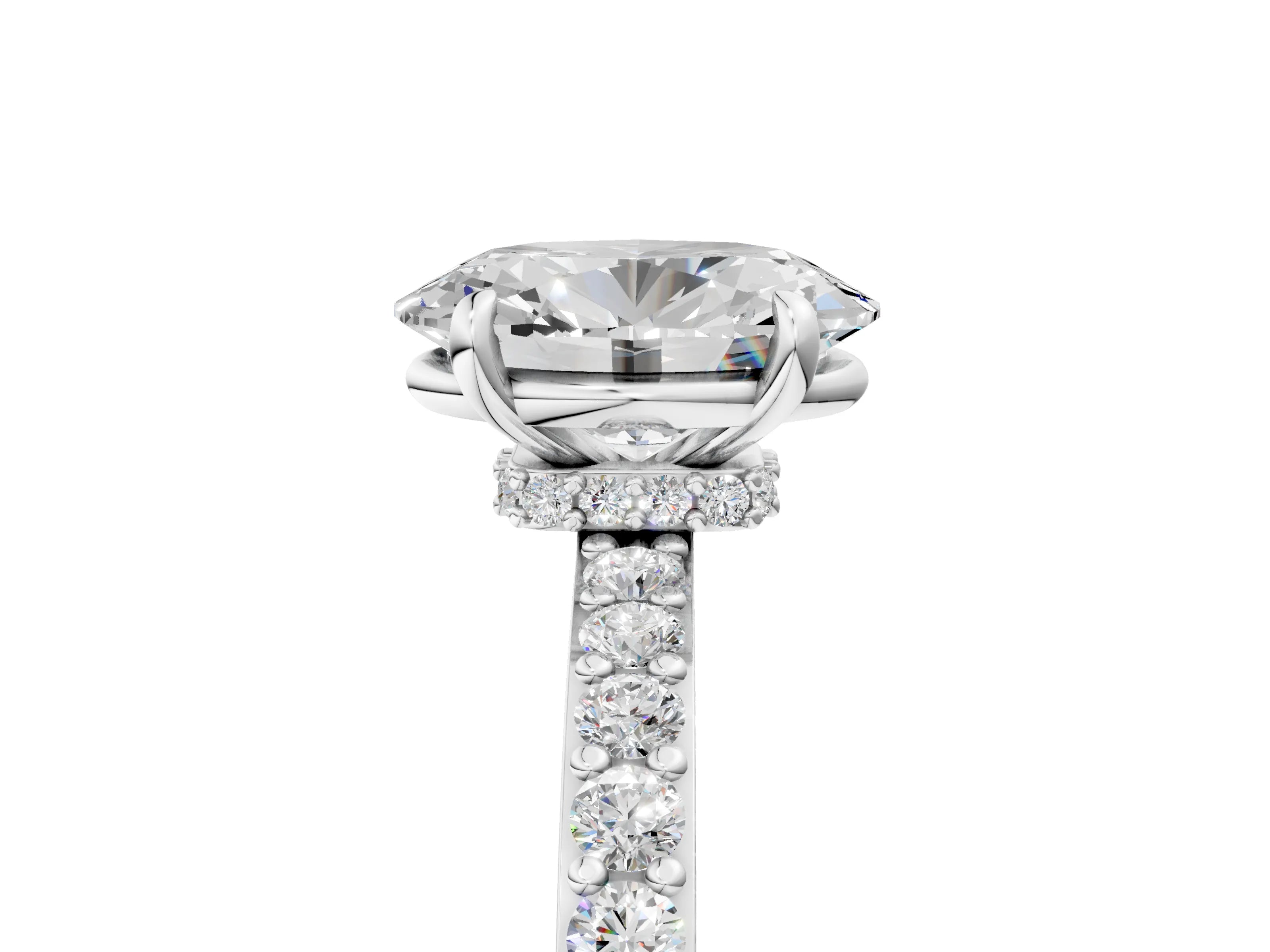 White gold Oval Cut Diamond Pavé Engagement Ring with Round with Moissanite side stone Accents and Prong Setting_26