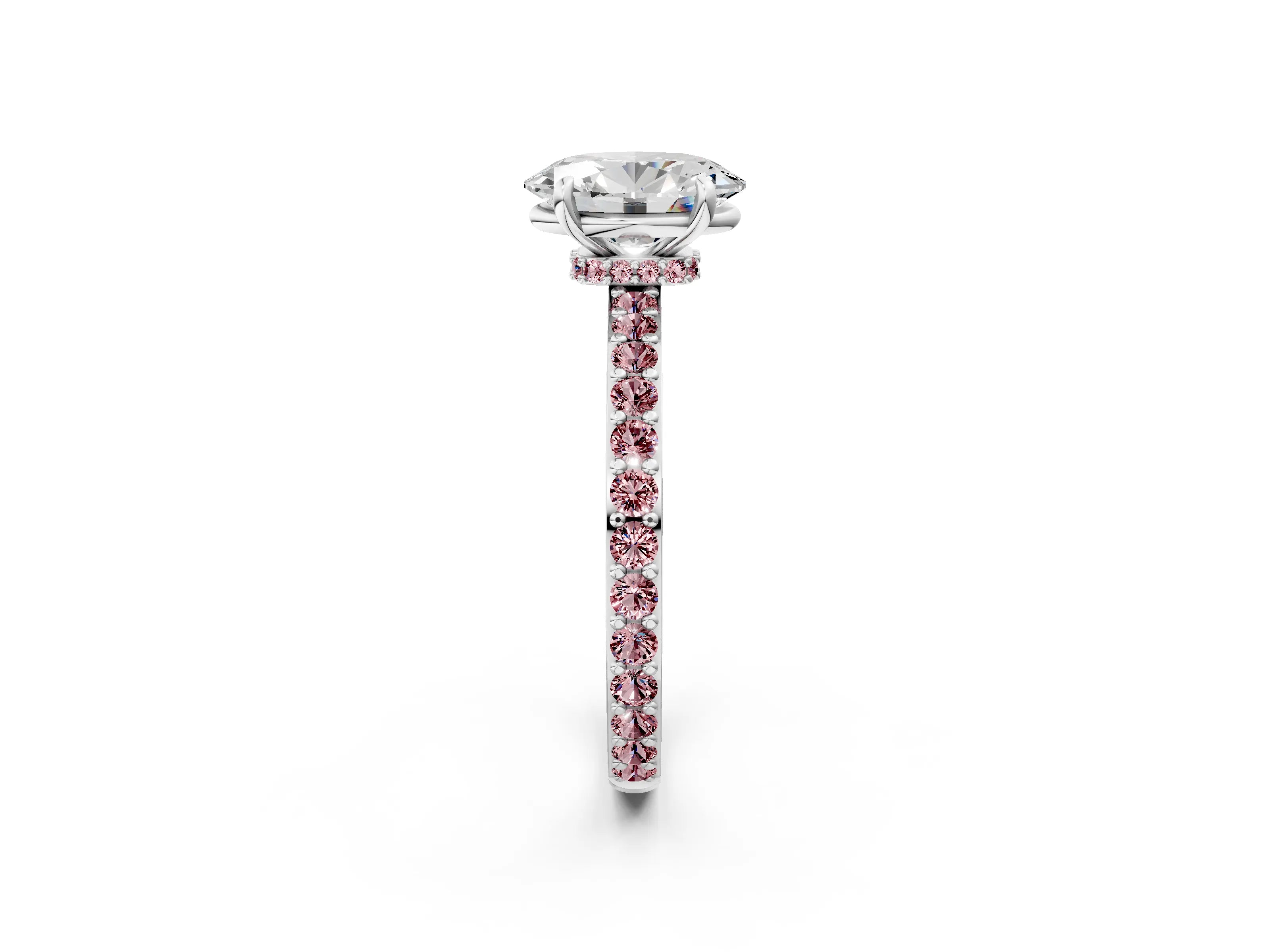 White gold Oval Cut Diamond Pavé Engagement Ring with Round with Morganite side stone Accents and Prong Setting_14