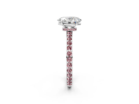 White gold Oval Cut Diamond Pavé Engagement Ring with Round with Morganite side stone Accents and Prong Setting_14