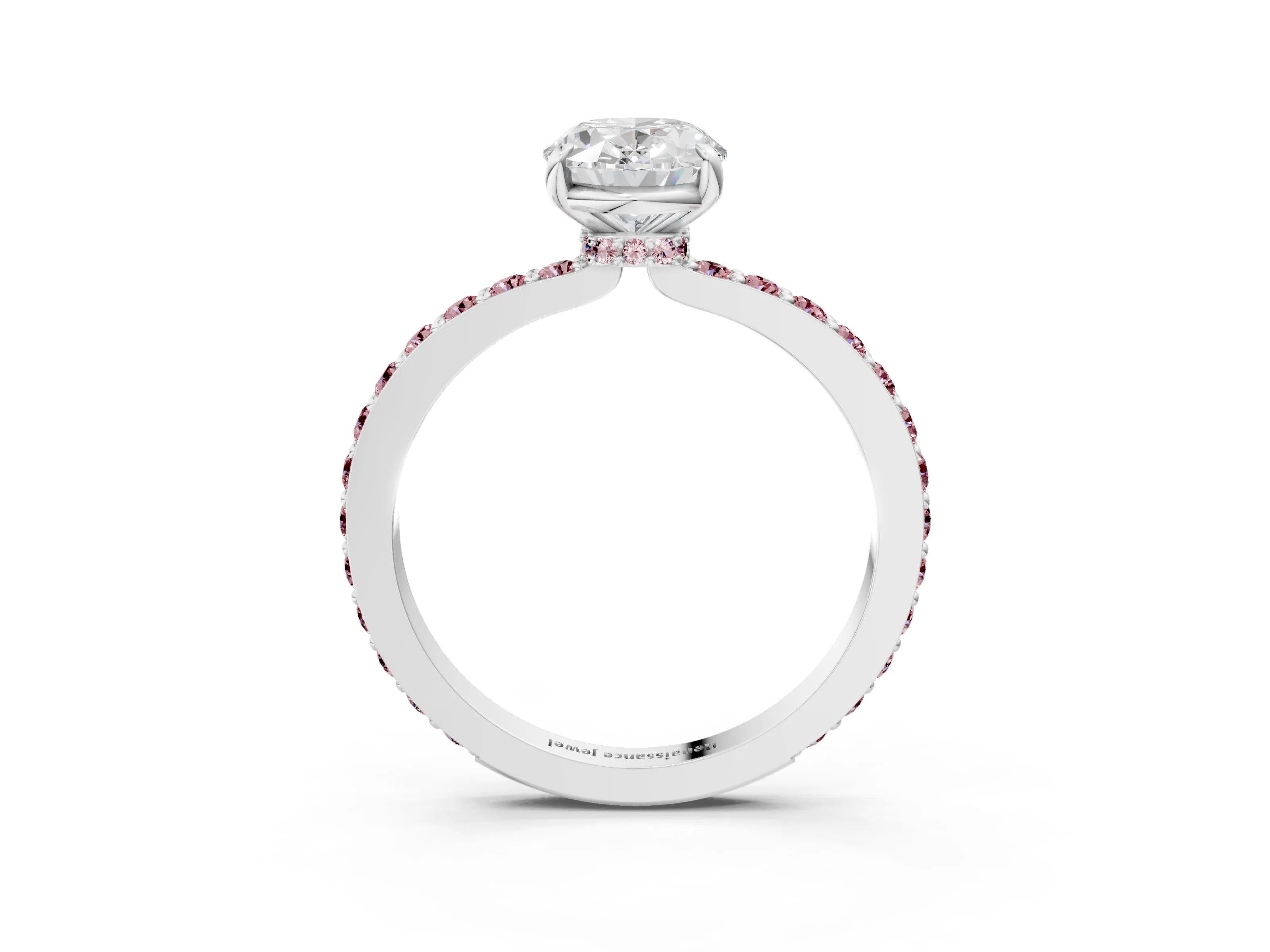 White gold Oval Cut Diamond Pavé Engagement Ring with Round with Morganite side stone Accents and Prong Setting_15