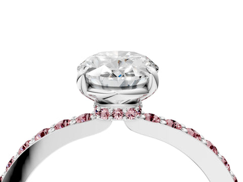White gold Oval Cut Diamond Pavé Engagement Ring with Round with Morganite side stone Accents and Prong Setting_16