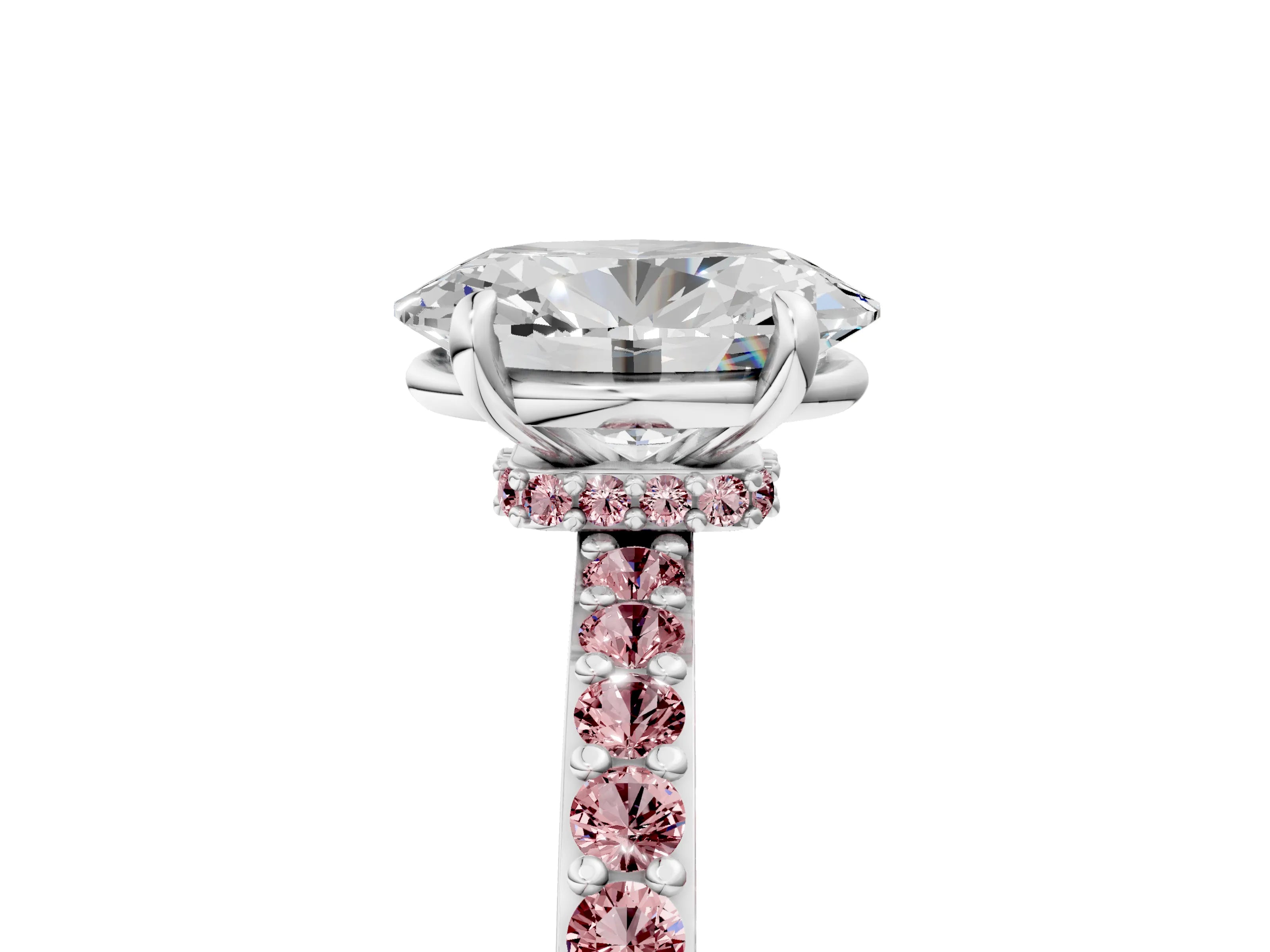 White gold Oval Cut Diamond Pavé Engagement Ring with Round with Morganite side stone Accents and Prong Setting_17