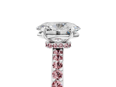 White gold Oval Cut Diamond Pavé Engagement Ring with Round with Morganite side stone Accents and Prong Setting_17