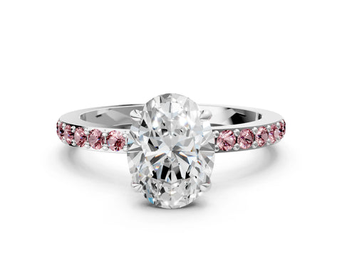 White gold Oval Cut Diamond Pavé Engagement Ring with Round with Morganite side stone Accents and Prong Setting_24