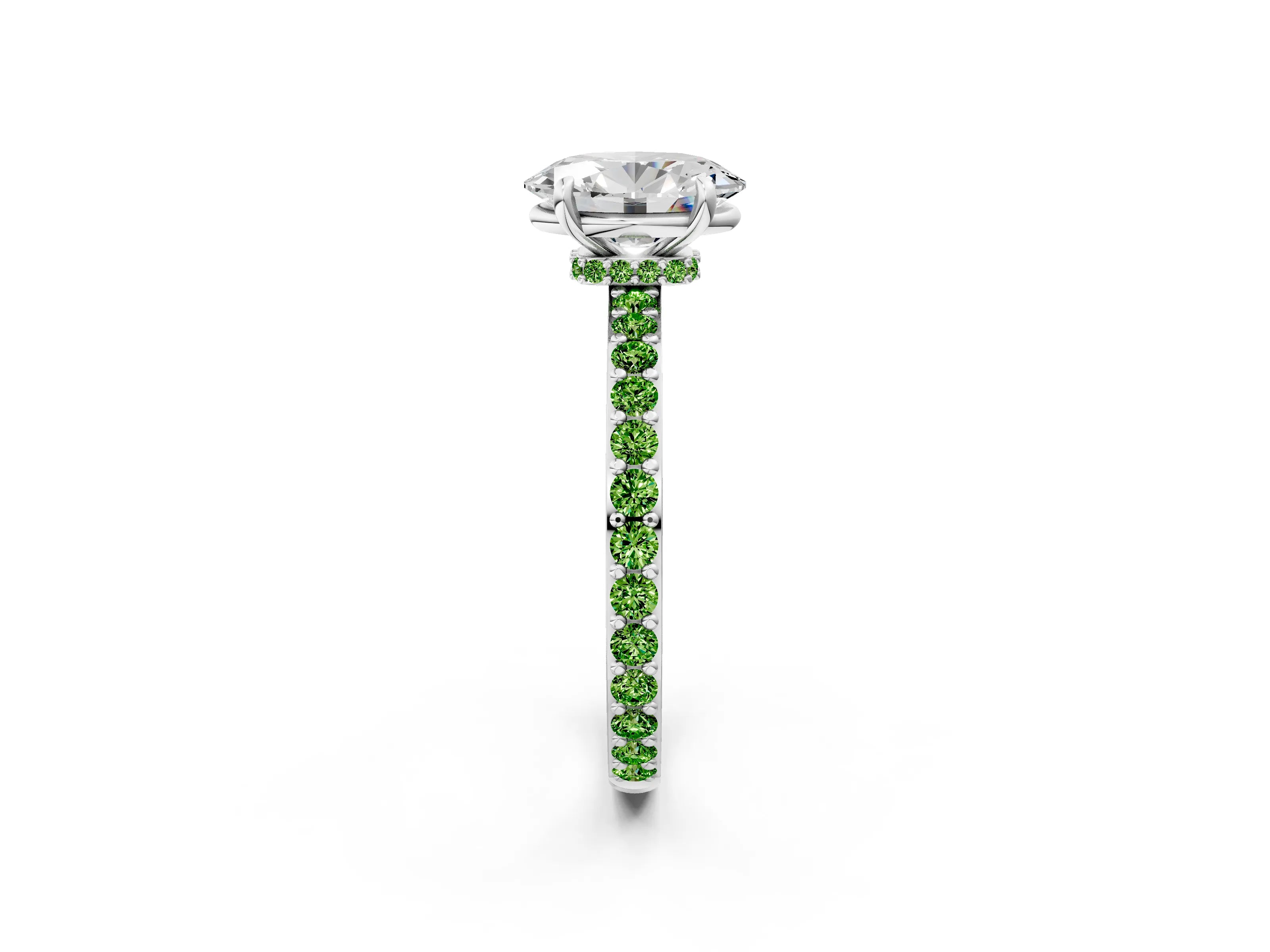 White gold Oval Cut Diamond Pavé Engagement Ring with Round with Peridot side stone Accents and Prong Setting_14