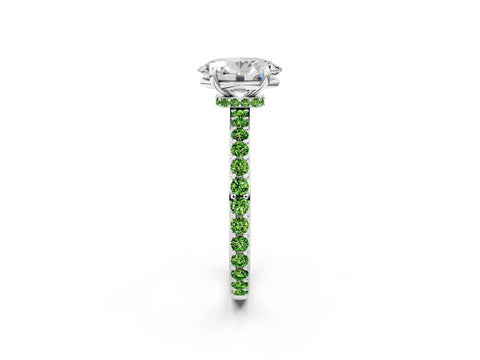 White gold Oval Cut Diamond Pavé Engagement Ring with Round with Peridot side stone Accents and Prong Setting_14