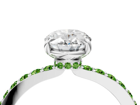 White gold Oval Cut Diamond Pavé Engagement Ring with Round with Peridot side stone Accents and Prong Setting_16