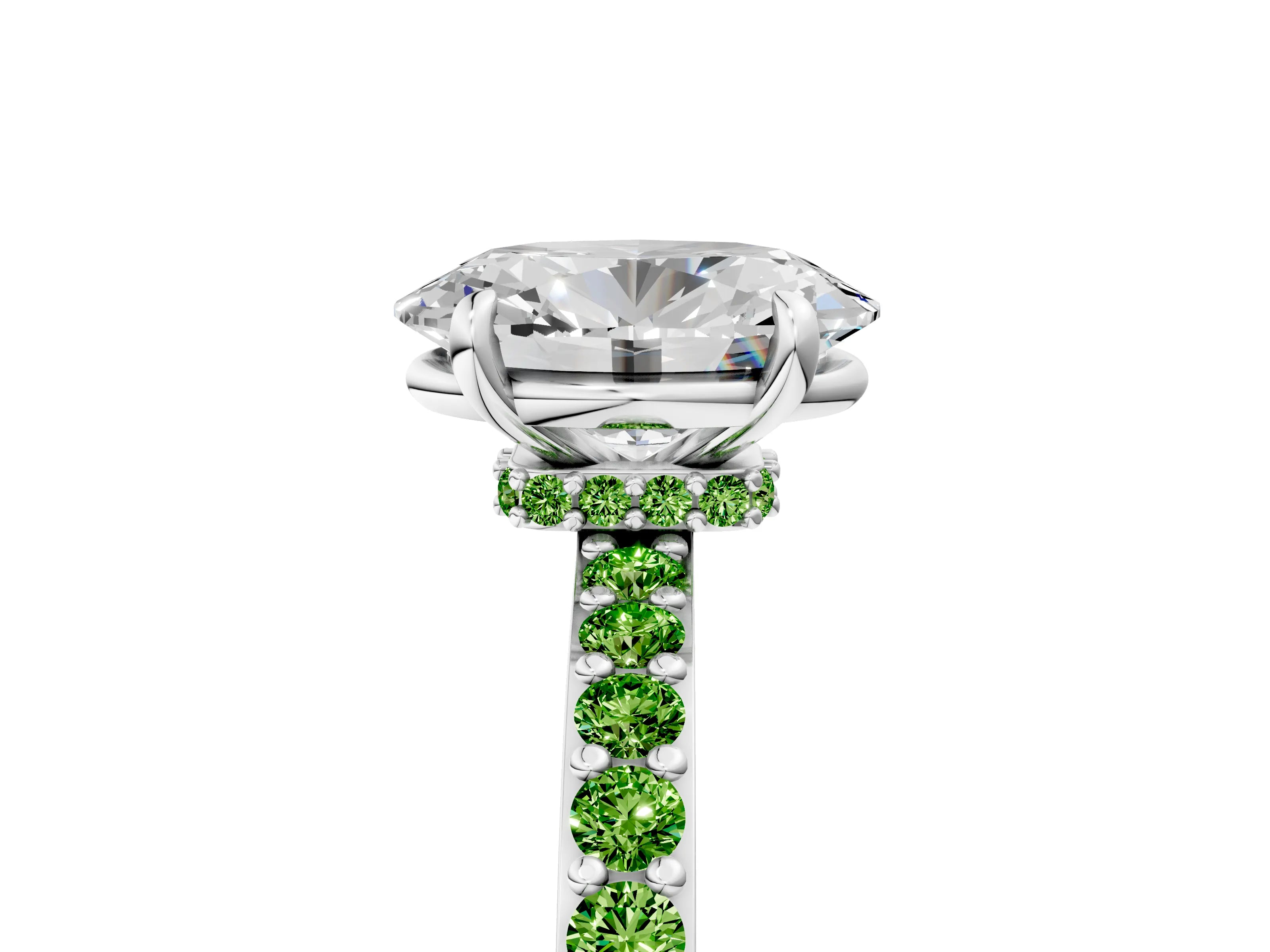 White gold Oval Cut Diamond Pavé Engagement Ring with Round with Peridot side stone Accents and Prong Setting_17