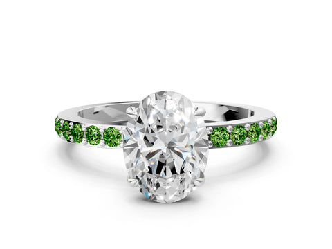 White gold Oval Cut Diamond Pavé Engagement Ring with Round with Peridot side stone Accents and Prong Setting_24