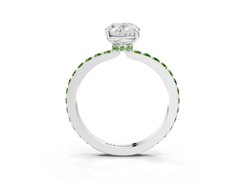 White gold Oval Cut Diamond Pavé Engagement Ring with Round with Peridot side stone Accents and Prong Setting_27