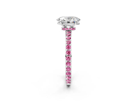 White gold Oval Cut Diamond Pavé Engagement Ring with Round with Pink Sapphire side stone Accents and Prong Setting_14