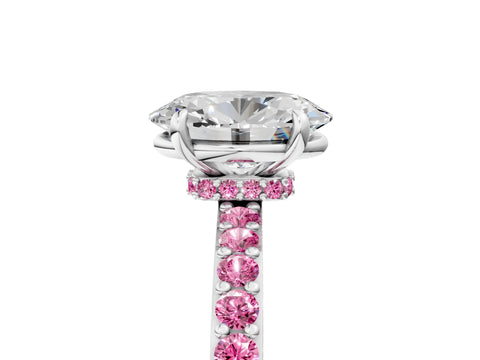 White gold Oval Cut Diamond Pavé Engagement Ring with Round with Pink Sapphire side stone Accents and Prong Setting_17