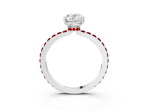 White gold Oval Cut Diamond Pavé Engagement Ring with Round with Ruby side stone Accents and Prong Setting_15