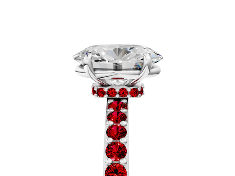 White gold Oval Cut Diamond Pavé Engagement Ring with Round with Ruby side stone Accents and Prong Setting_17