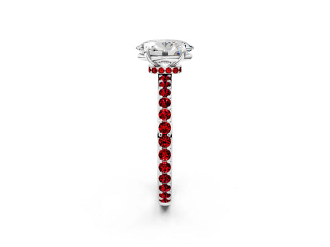 White gold Oval Cut Diamond Pavé Engagement Ring with Round with Ruby side stone Accents and Prong Setting_2
