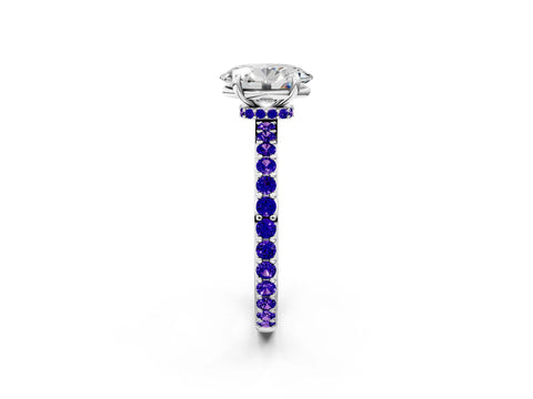 White gold Oval Cut Diamond Pavé Engagement Ring with Round with Tanzanite side stone Accents and Prong Setting_14