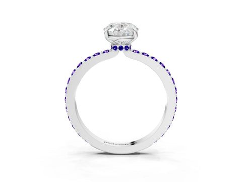 White gold Oval Cut Diamond Pavé Engagement Ring with Round with Tanzanite side stone Accents and Prong Setting_15