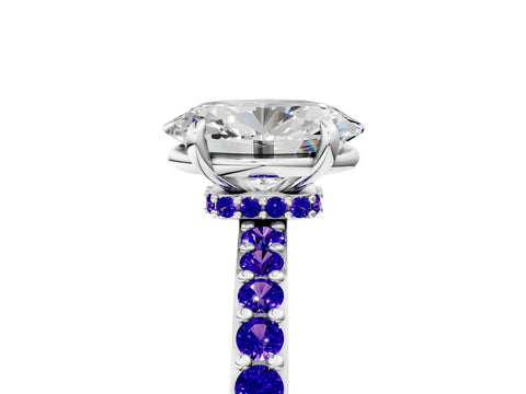 White gold Oval Cut Diamond Pavé Engagement Ring with Round with Tanzanite side stone Accents and Prong Setting_17