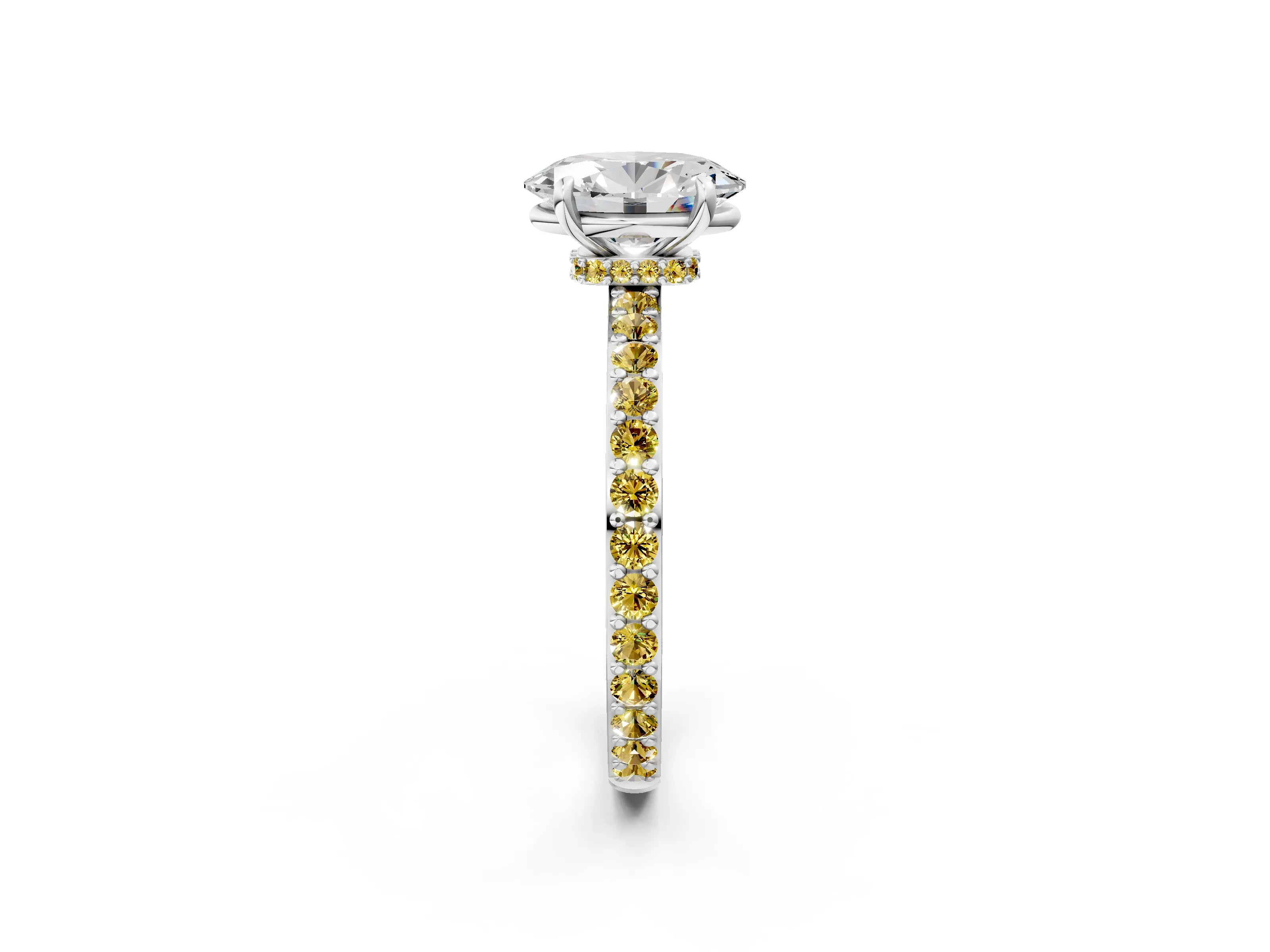 White gold Oval Cut Diamond Pavé Engagement Ring with Round with Yellow Sapphire side stone Accents and Prong Setting_14
