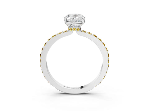 White gold Oval Cut Diamond Pavé Engagement Ring with Round with Yellow Sapphire side stone Accents and Prong Setting_15