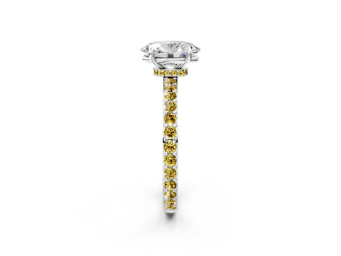 White gold Oval Cut Diamond Pavé Engagement Ring with Round with Yellow Sapphire side stone Accents and Prong Setting_26