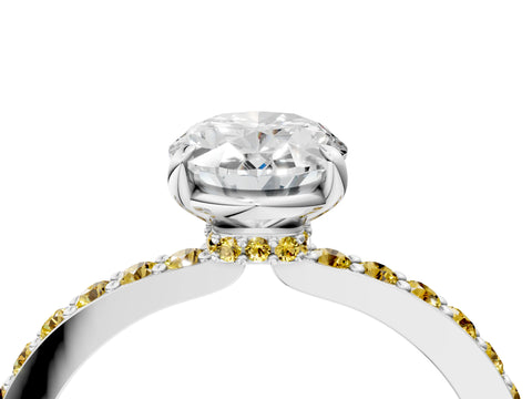 White gold Oval Cut Diamond Pavé Engagement Ring with Round with Yellow Sapphire side stone Accents and Prong Setting_28