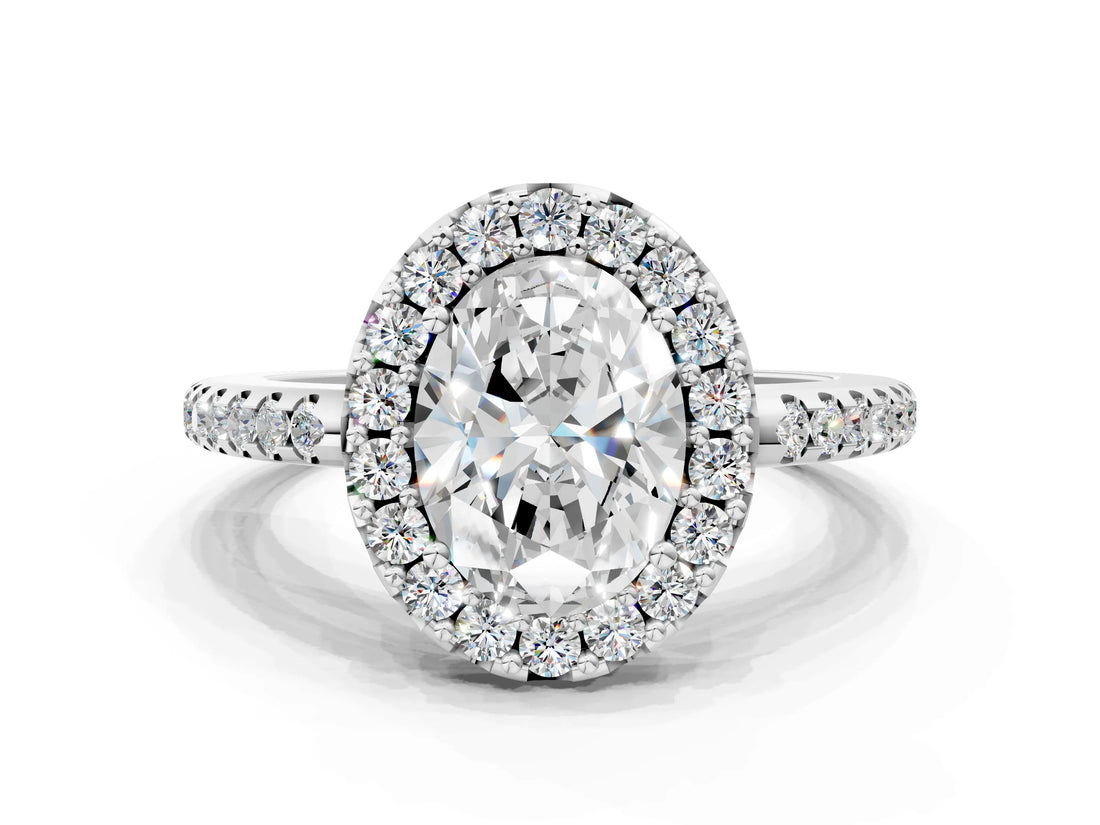 White gold Oval Cut Diamond Pavé Halo Ring with Four-Prong Setting_36