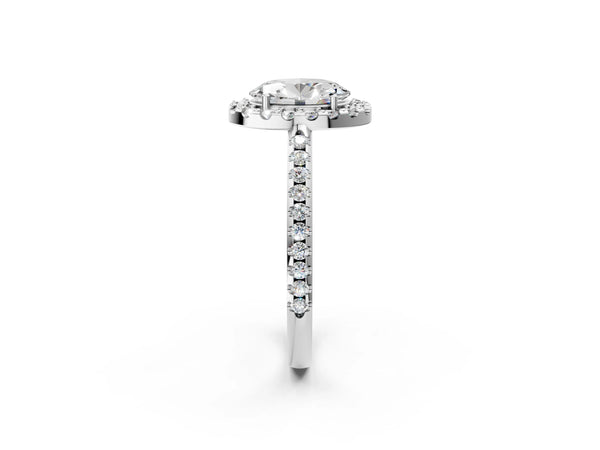 Platinum Oval Pave Halo Engagement Ring Setting with Pave Band