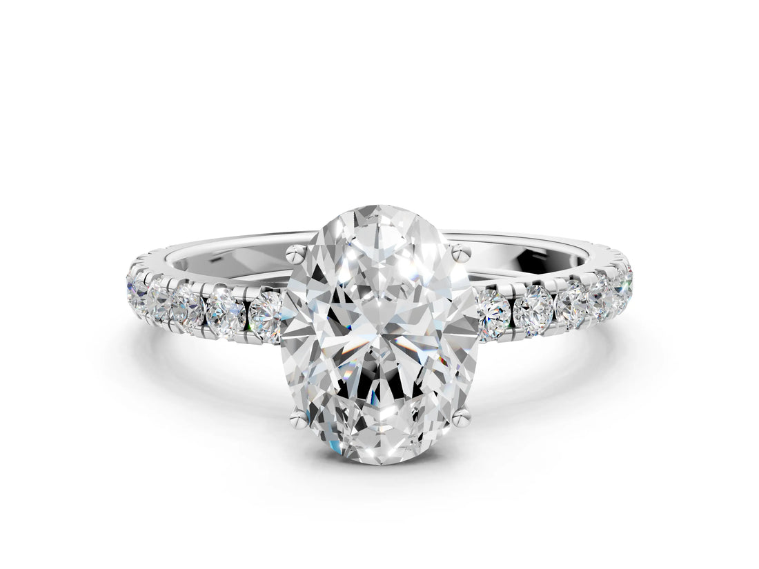 White gold Oval Cut Diamond Pavé Solitaire Engagement Ring with Four-Prong Setting_127