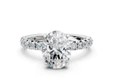 White gold Oval Cut Diamond Pavé Solitaire Ring with Round Band and Prong Setting_24