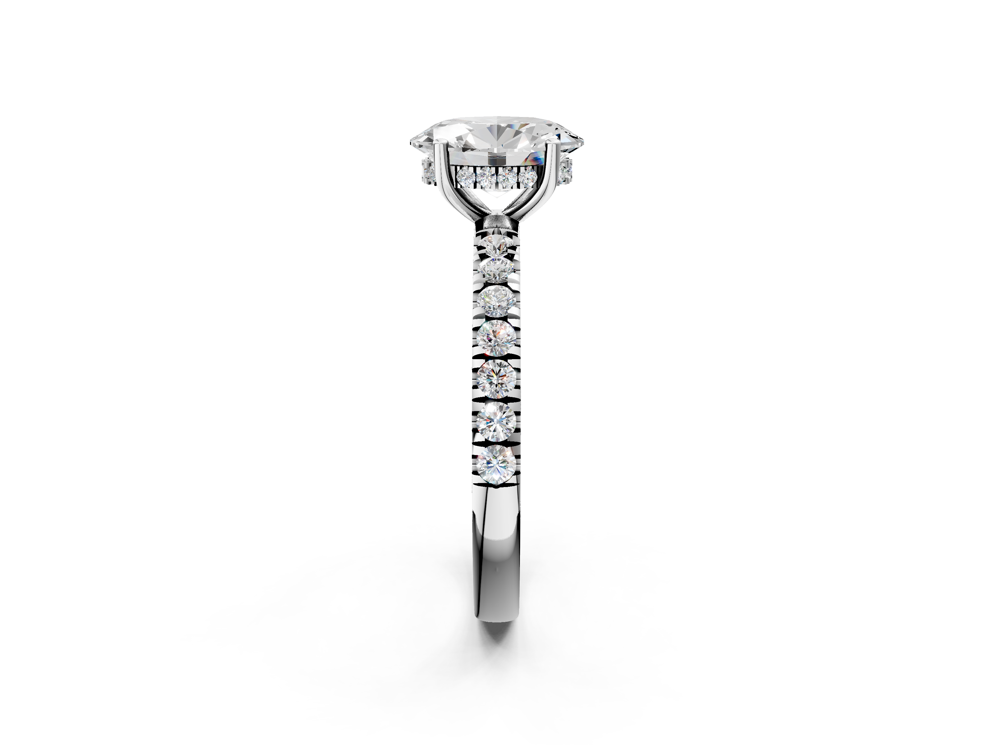 White gold Oval Cut Diamond Pave Band Solitaire Ring with Four-Prong Setting_74