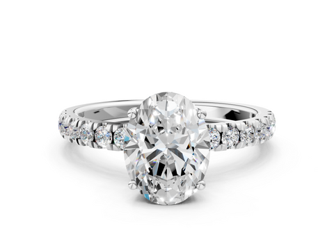 White gold Oval Cut Diamond Pave Band Solitaire Ring with Four-Prong Setting_85