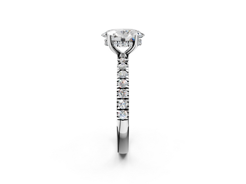 White gold Oval Cut Diamond Pave Band Solitaire Ring with Four-Prong Setting_87