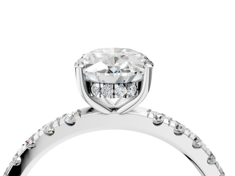White gold Oval Cut Diamond Pave Band Solitaire Ring with Four-Prong Setting_89