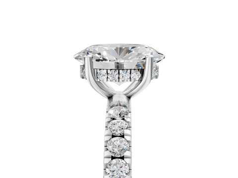 White gold Oval Cut Diamond Pave Band Solitaire Ring with Four-Prong Setting_90