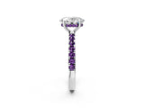 White gold Oval Cut Diamond Pave Band Solitaire Ring with Round with Amethyst side stone and Prong Setting_14