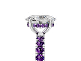 White gold Oval Cut Diamond Pave Band Solitaire Ring with Round with Amethyst side stone and Prong Setting_5