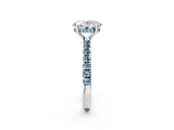 White gold Oval Cut Diamond Pave Band Solitaire Ring with Round with Aquamarine side stone and Prong Setting_2