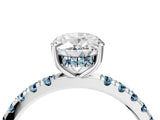 White gold Oval Cut Diamond Pave Band Solitaire Ring with Round with Aquamarine side stone and Prong Setting_4