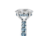 White gold Oval Cut Diamond Pave Band Solitaire Ring with Round with Aquamarine side stone and Prong Setting_5